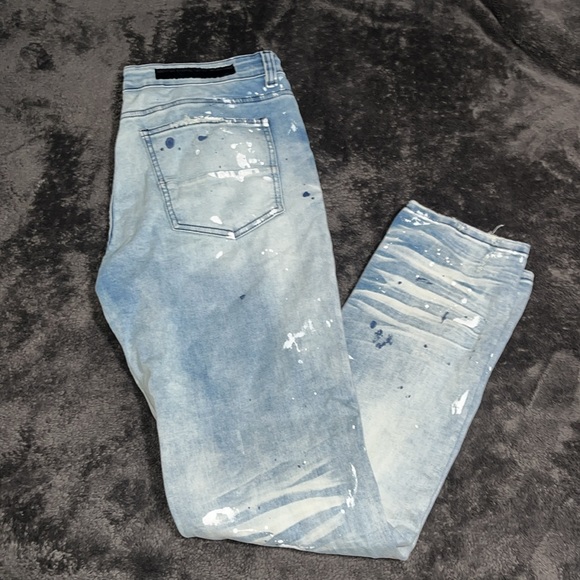 Mens Rockstar Original Ultra Slim Painted Ripped Denim Jeans - Picture 4 of 4